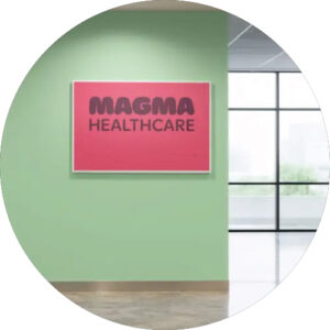 Magma sign on green wall